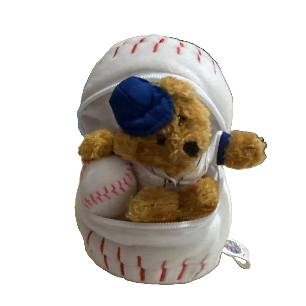 March of Dimes Bean Bags Teddy Bear Baseball Plush 5" Zip Pouch